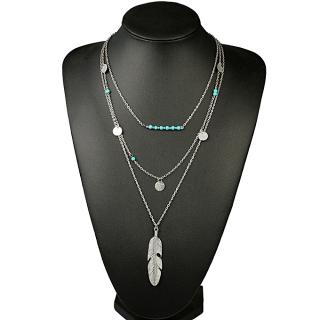 Women Beads Sequins Multi Layer Chain Necklace - Silver