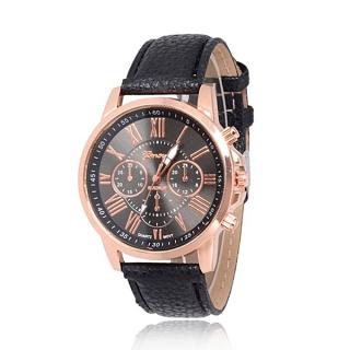 Female Watch Rome Number Quartz Watch With Scale Dial Ring Leather Strap Watch Black