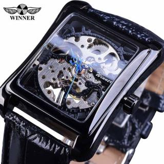 Winner 2017 Retro Casual Series Rectangle Dial Design Golden Pattern Hollow Skeleton Watch Men Watch Top Brand Luxury Mechanical