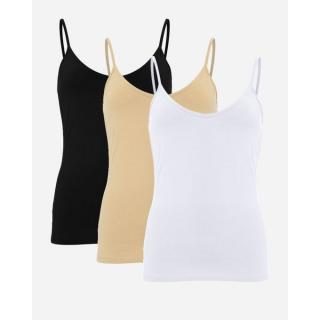 Bundle Of 3 Spaghetti Solid Top - White, Beige & Black