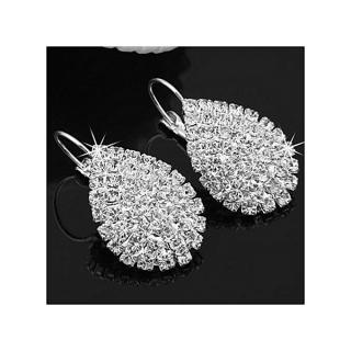 Women Shiny Waterdrop Rhinestone Claw Hook Stud Earrings