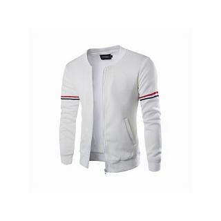 Mens Hoody Jacket Coat Two Color Blocked Lightweight Fleece Jacket-white