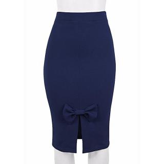 Ladies Pencil Skirt With Bow - Blue