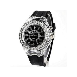 Geneva Waterproof Quartz Wrist Watch With Sport  LED Backlight - Black