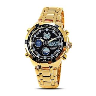 Watch 30M Waterproof Japan Movement Watches Led Electronic Digital Watch Stainless Steel Band Wristwatch For Men 165-Gold