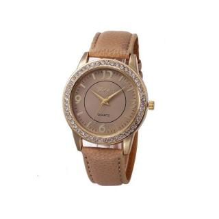 Lady Design Dial Leather Band Analog Geneva Quartz Wrist Watch-Khaki