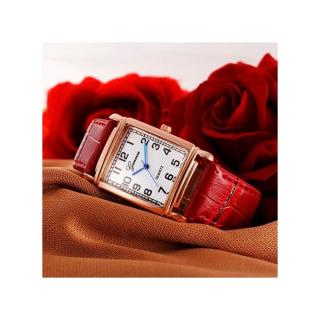 Lady Casual Checkers Faux Leather Quartz Analog Wrist Watch-Red