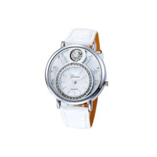 Lady Design Dial Leather Band Analog Geneva Quartz Wrist Watch-White