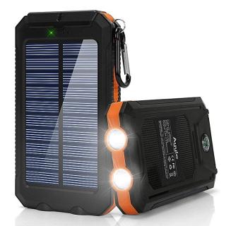 Solar Charger,20000mAh Solar Power Bank Portable External Backup Battery Pack Dual USB Solar Phone Charger With 2LED Light Carabiner And Compass For Your Smartphones And More(Orange)