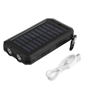 HP-Waterproof 300000mAh Solar Charger Dual USB Battery Power Bank Compass 2 LED Black