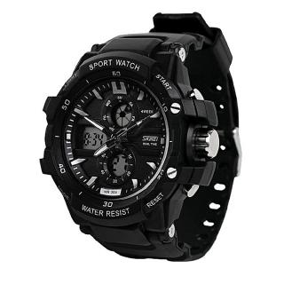 Multifunctional Chronograph Analog + Digital Sports Watch - Black