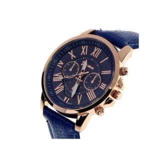 Women's Geneva Roman Numerals Faux Leather Analog Quartz Watch Dark Blue