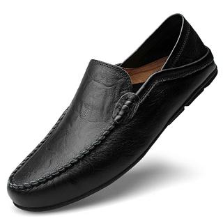 Big Size 37-57 Summer Genuine Leather Shoes Men Casual Moccasins-black