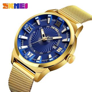 2018 New Elegant Gold Men's Waterproof Time Date Quartz Wrist Watches-Blue(9166)