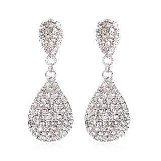 1 Pair Fashion And Luxury Inlaid Top Quality Rhinestone Around Water Drop Shaped Women  Dangle Earring(Silver)