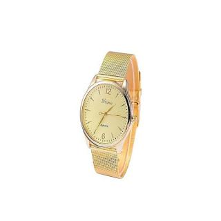 Trendy Mesh Watch With Pouch- Gold