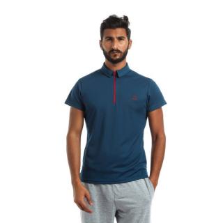 Zipped Collar Polo T-shirt - Petrol