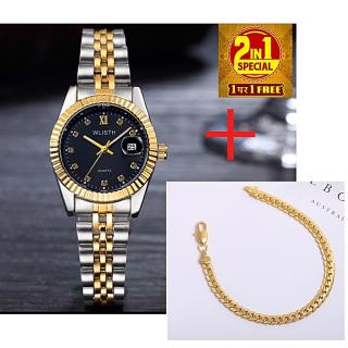 Exotic Studded Unisex Bracelet Wrist Watch - Gold/Silver