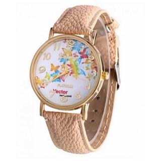 Geneva Leather Strap Wristwatch- Champagne Gold