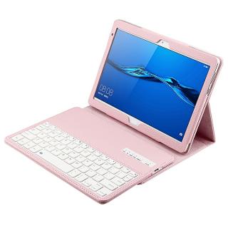 SA104 Huawei M3 Tablet 10.1 Inch ABS Litchi Texture Horizontal Flip Case + Bluetooth Keyboard(Pink)