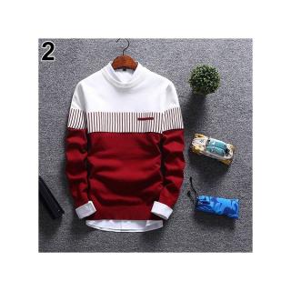 Men's Autumn Casual Color Block Knitwear Pullover Sweater-Red