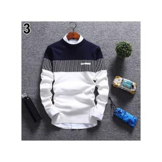 Men's Autumn Casual Color Block Knitwear Pullover Sweater-Blue