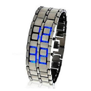 Hiamok_Lava Black Stainless Steel Lava RED LED Digital Bracelet Watch Blue