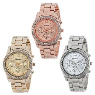 3 PACK Geneva Silver Gold And Rose Gold Plated Classic Round Ladies Watch Waterproof