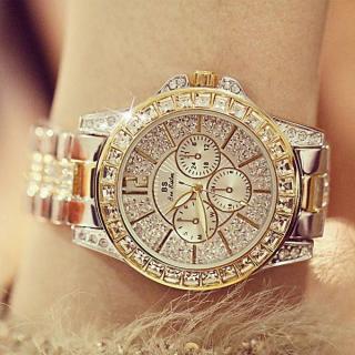 TA-A02049 Luxury Zircon Wristwatch Waterproof Week Date Display Lady Watch*Gold & Silver