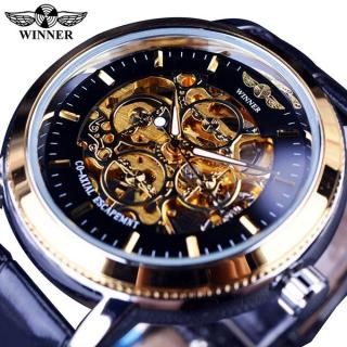 Winner 4 Ring Designer Transparent Case Back Black Golden Skeleton Mens Watches Top Brand Luxury Mechanical Watch Men Wristwatch