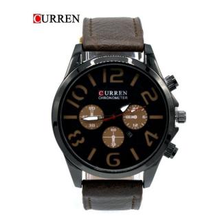 CURREN Male Quartz Watch Calendar Chronograph Men Wristwatch-Dark Brown