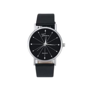 Lady Quartz Dial Leather Analog Wrist Watch Round Case Watch BK-Black