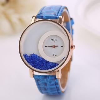 Hiamok_Woman Leather Quicksand Rhinestone Quartz Bracelet Wristwatch Watch BU