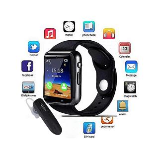 Smart Watch Touch Screen GSM Bluetooth Wristwatch For All Android Phones, IOS Iphones. Accepts All Naija SIM Card,With Memory Card Slot,Bluetooth,Stopwatch,Camera,Recorder,Calculator ETC + Advanced Black  Bluetooth Earpiece. Feel The Fun!