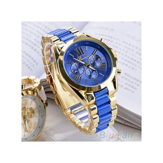 Rhinestone Wrist Watch - Blue/ Gold