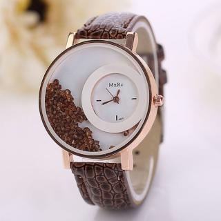 Hiamok_Woman Leather Quicksand Rhinestone Quartz Bracelet Wristwatch Watch BW