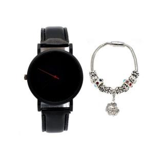 Miyoko Stainless Steel Watch Bundle With Snake Chain Bead Barrel Clasp Bracelet -Silver