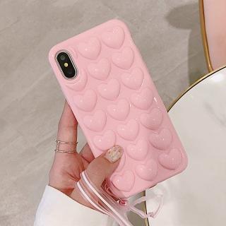 3D Cute Love Heart Phone Case For IPhone X Cartoon Cases For IPhone 7 8 6 6S Plus Soft TPU Protection Back Cover With Lanyard