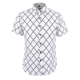 Diagonal Print Short Sleeve Shirt - White/Multi