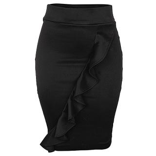 Hailey Side Frill Pencil Skirt - Black