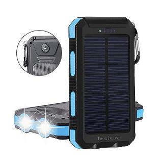 Solar Charger,20000mAh Solar Power Bank Portable External Backup Battery Pack Dual USB Solar Phone Charger With 2LED Light Carabiner And Compass For Your Smartphones And More(Blue)