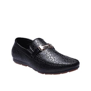 Gold Detail Skin Leather Shoe - Black