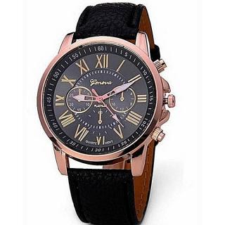 Quartz Leather Strap Wristwatch- Black