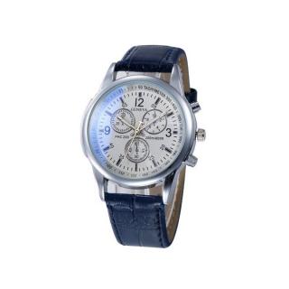 Lady Casual Checkers Faux Leather Quartz Analog Wrist Watch-Blue