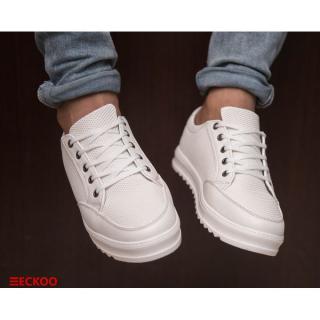 Leather Lace Up Sneakers - White          