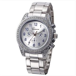 Fashion Geneva Ladies Women Girl Stainless Steel Quartz Wrist Watch Watches-Silver