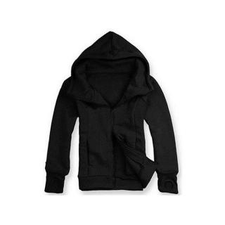 Men Winter Warm Solid Color Gloves Sleeve Hooded Sweatshirt Outwear Jacket - Black