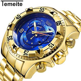 Watch Mens Fashion Creative Big Dial Watch Luxury Gold Steel Quartz Wristwatches Waterproof Male Relogio Masculino De Luxo-Gold