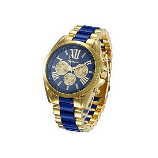 Rhinestone Wrist Watch- Blue And Gold