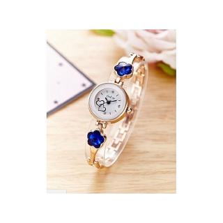 Ladies Wrist Watch With Royal Blue Studs - Rose Gold